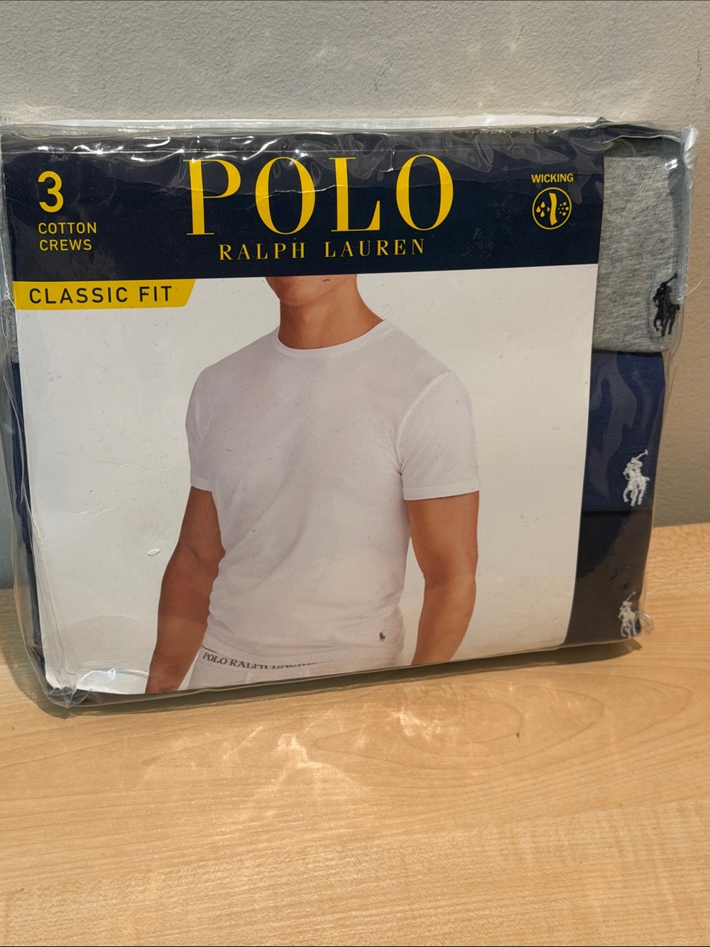 Polo Classic Fit Cotton Crew Undershirts w/Logo - 3 pack Gray/Navy/Black- XL